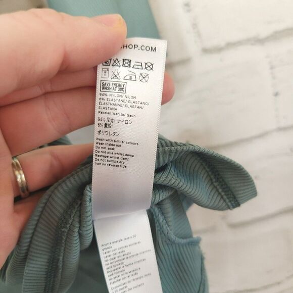 Topshop Women's Sage Green Ribbed Bell Long Sleeve Mini Paris Dress Size US 4 - Picture 16 of 16